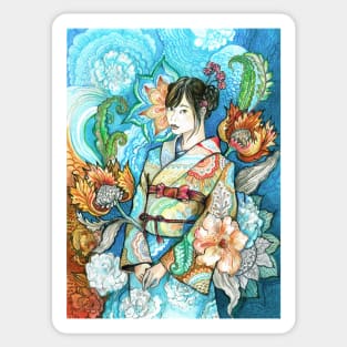 Japanese Girl in a Kimono Sticker